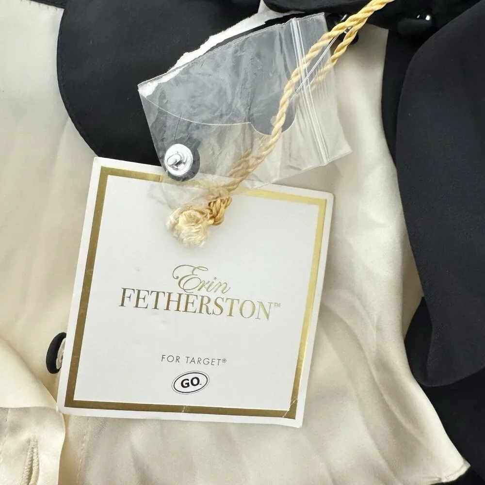 Erin Fetherston Juniors Silk Dress Long Sleeve Button Collar beige black size 5 - Picture 6 of 10